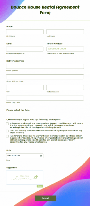 Bounce House Rental Agreement Form Template