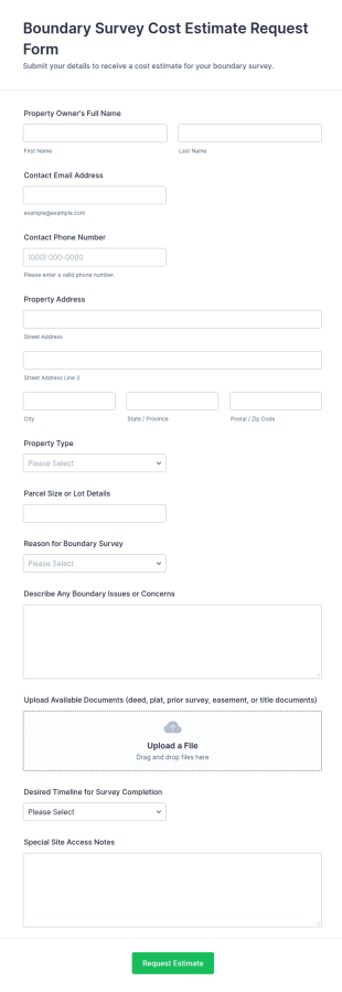 Boundary Survey Cost Estimate Request Form Template