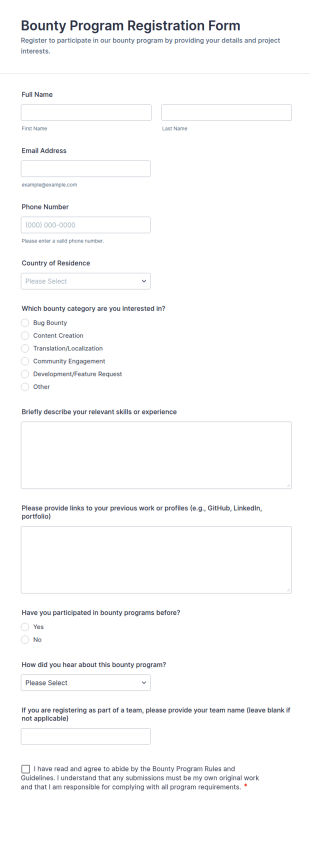 Bounty Program Registration Form Template