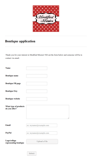 Boutique Application Form Template