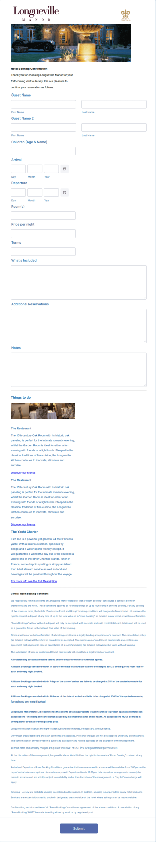 Boutique Hotel Booking Form Template