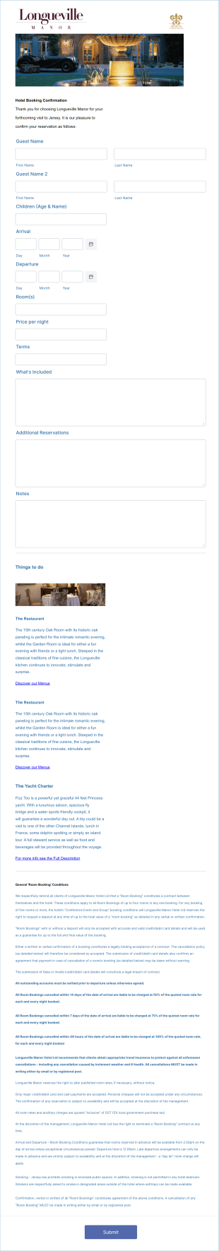 Boutique Hotel Booking Form Template