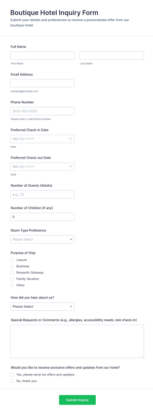 Boutique Hotel Inquiry Form Template