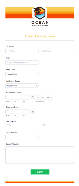 Boutique Hotel Online Booking Form Template