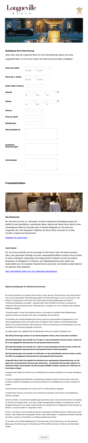 Boutique Hotel Reservierungsformular