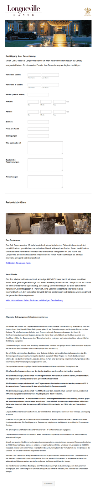 Boutique Hotel Reservierungsformular