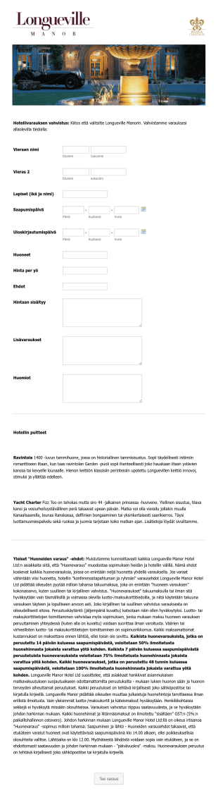 Boutique Hotel Varauslomake Form Template