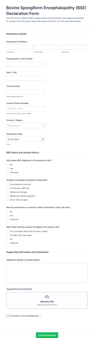 Bovine Spongiform Encephalopathy (BSE) Declaration Form Template