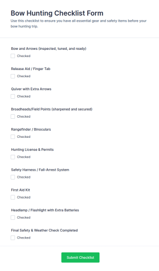 Bow Hunting Checklist Form Template