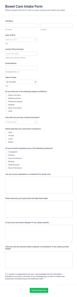 Bowel Care Intake Form Template