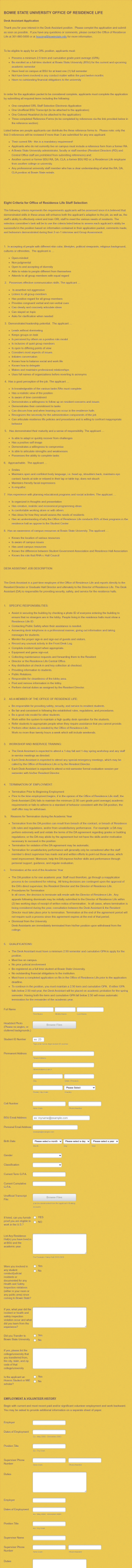Desk Assistant Application Form Template