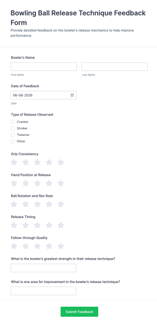 Bowling Ball Release Technique Feedback Form Template