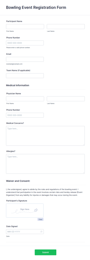 Bowling Event Registration Form Template