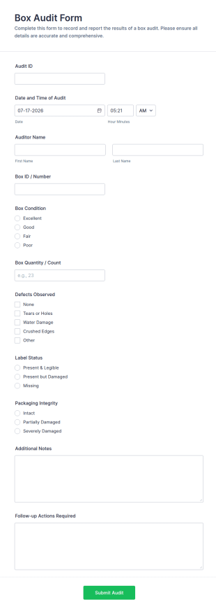 Box Audit Form Template