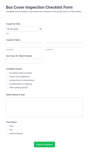 Box Cover Inspection Checklist Form Template