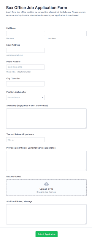 Box Office Job Application Form Template