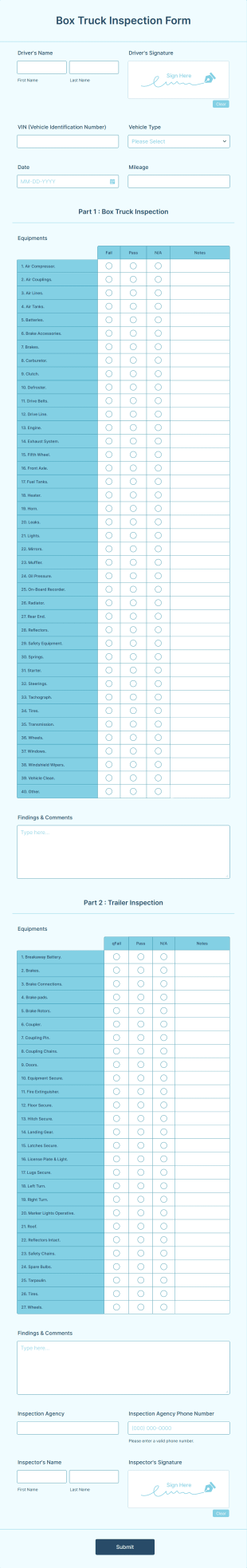 Box Truck Inspection Form Template