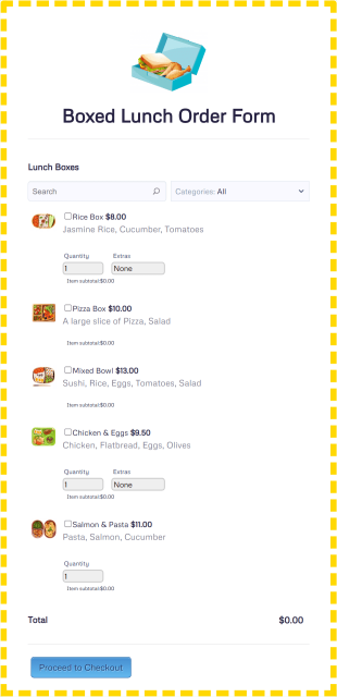 Boxed Lunch Order Form Template