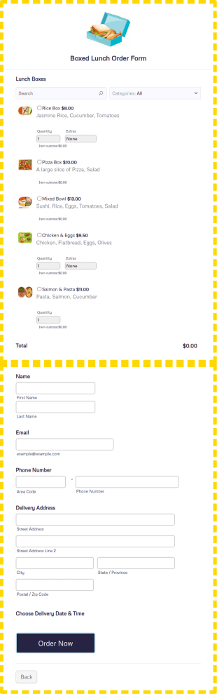 Boxed Lunch Order Form Template