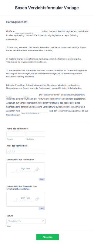 Boxen Verzichtsformular Vorlage