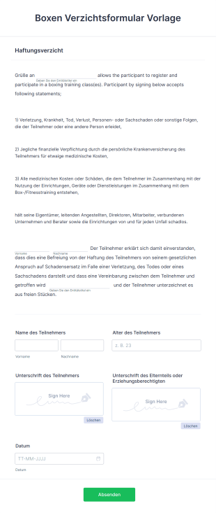 Boxen Verzichtsformular Vorlage