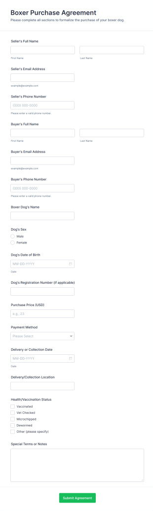Boxer Purchase Agreement Form Template