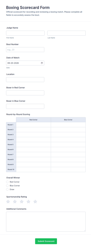 Boxing Scorecard Form Template