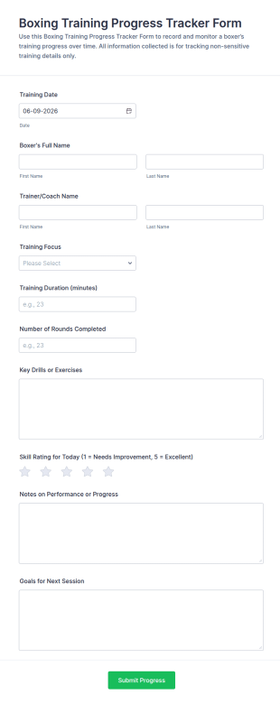 Boxing Training Progress Tracker Form Template