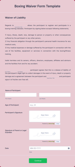 Boxing Waiver Form Template