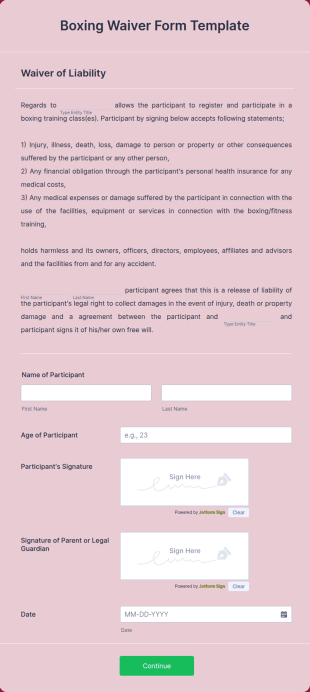Boxing Waiver Form Template