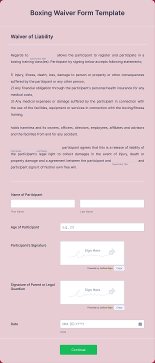 Boxing Waiver Form Template