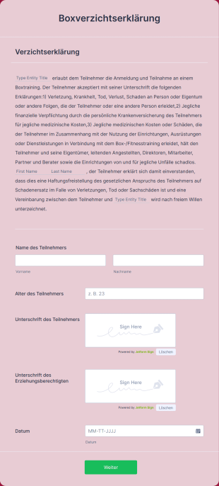 Boxverzichtserklärung