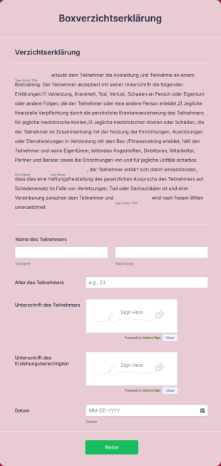 Boxverzichtserklärung