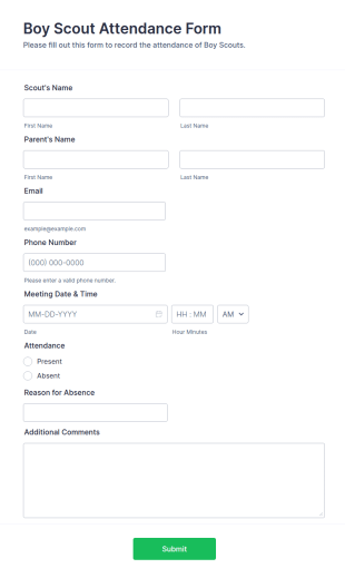 Boy Scout Attendance Form Template