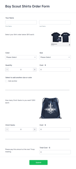 Boy Scout Shirts Order Form Template