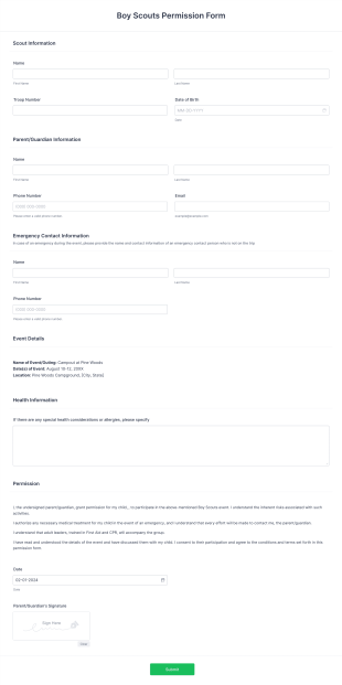 Boy Scouts Permission Form Template