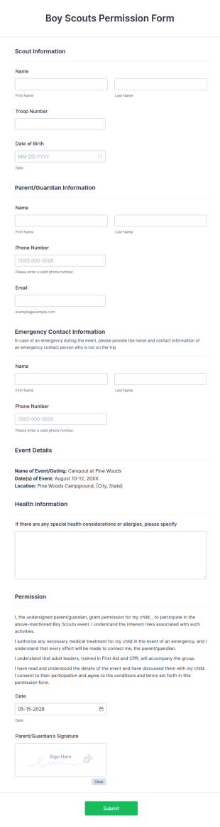 Boy Scouts Permission Form Template