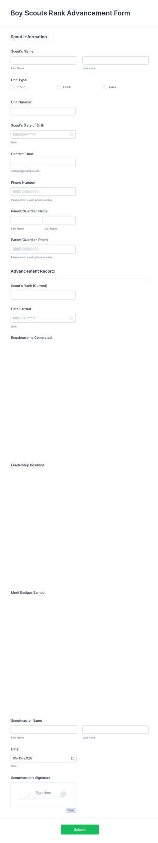 Boy Scouts Rank Advancement Form Template