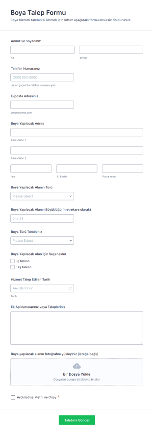 Boya Talep Form Şablonu
