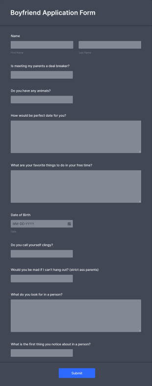 Boyfriend Application Form Template