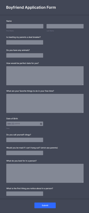 Boyfriend Application Form Template
