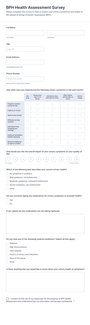 BPH Health Assessment Survey Form Template