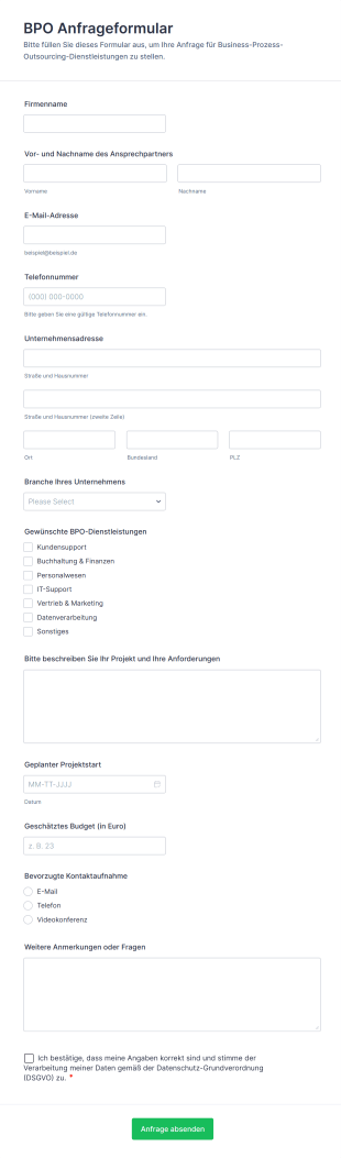 BPO Anfrageformular