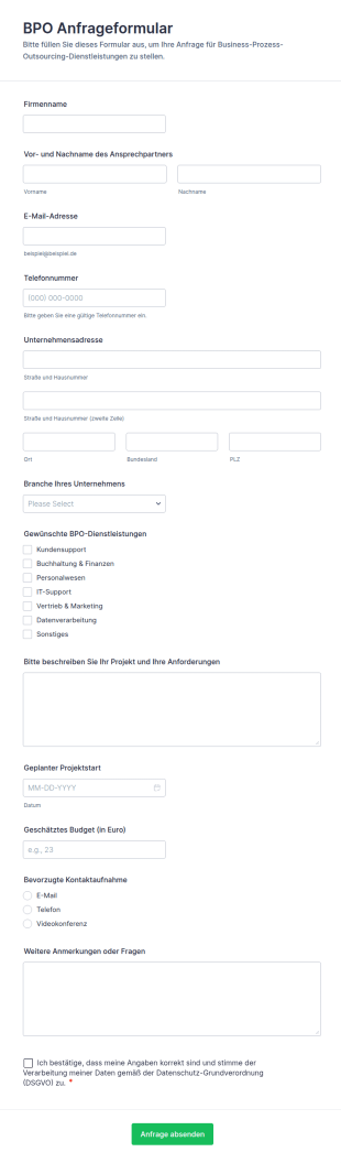 BPO Anfrageformular