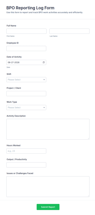 BPO Reporting Log Form Template