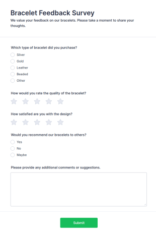 Bracelet Feedback Survey Form Template