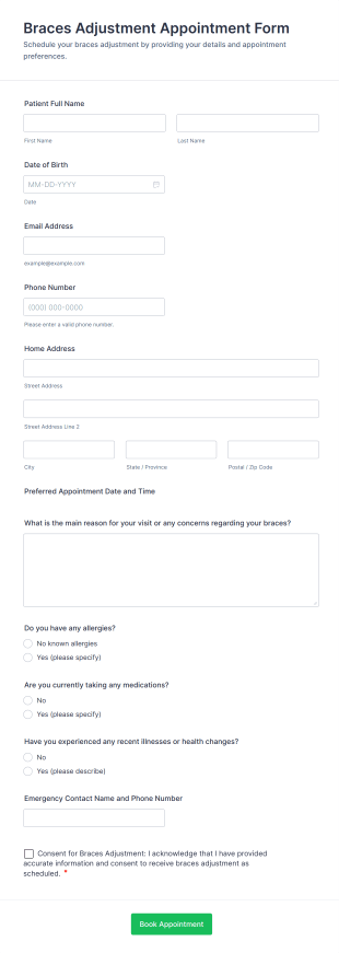 Braces Adjustment Appointment Form Template