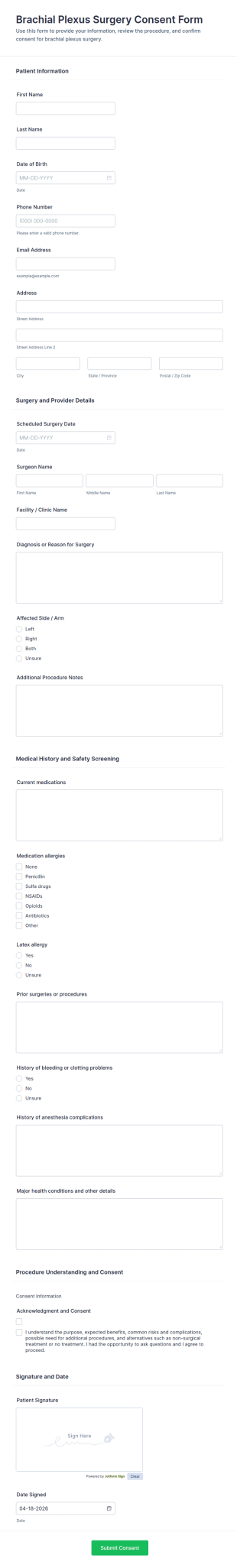 Brachial Plexus Surgery Consent Form Template
