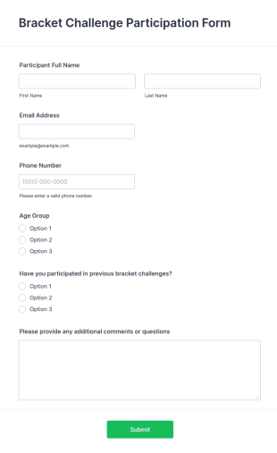 Bracket Challenge Participation Form Template