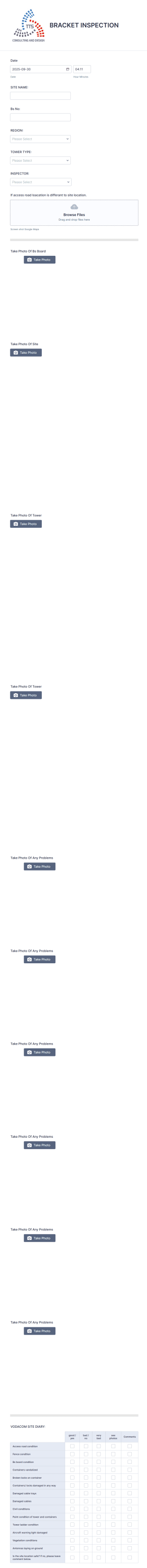 Bracket Inspection Form Template